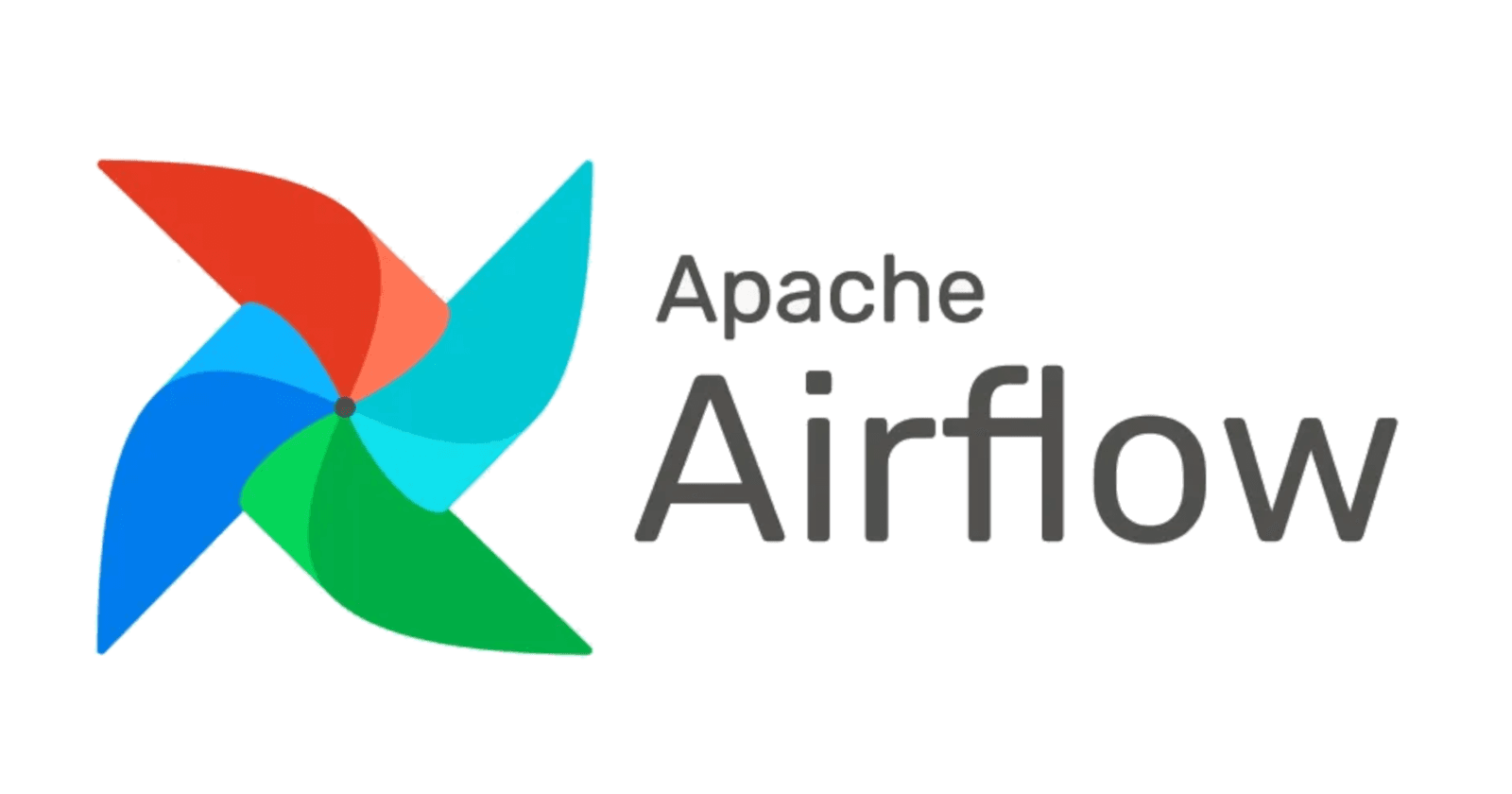 Apache Airflow 3.0 logo with four colorful pinwheel blades (red, blue, teal, and green) and the text Apache Airflow in black and gray on a white background, reflecting what’s new in Airflow 3.0.